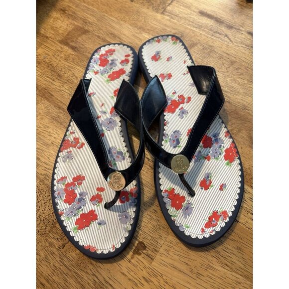 Lauren Ralph Lauren Shoes - LAUREN Ralph Lauren Flip Flop Thong Sandals Size 8.5 Navy Floral Cottagecore